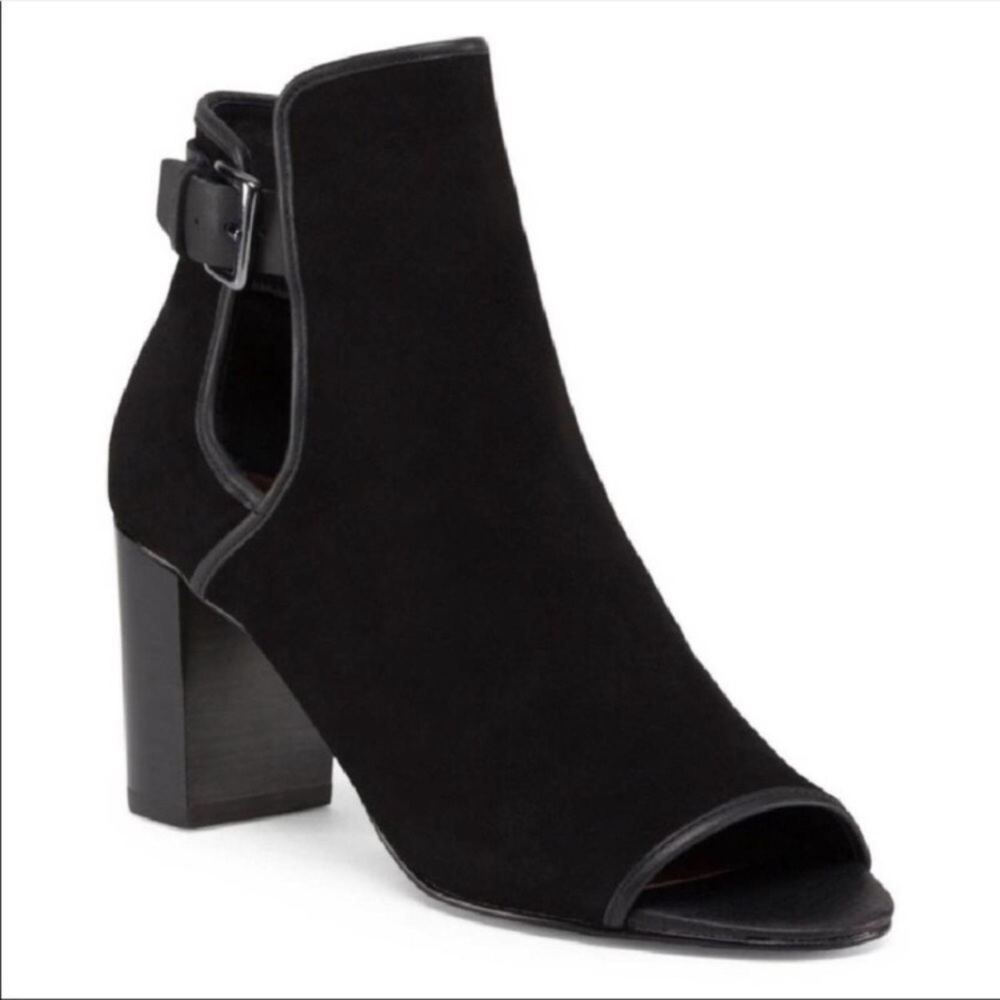 Donald J. Pliner Suede Black Peep Toe Ankle Boots